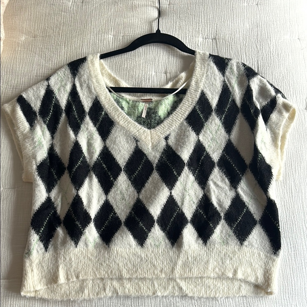 Argyle Patterned Black and White Sweater Vest